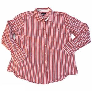 Red & White Vertical Striped Button Up Shirt